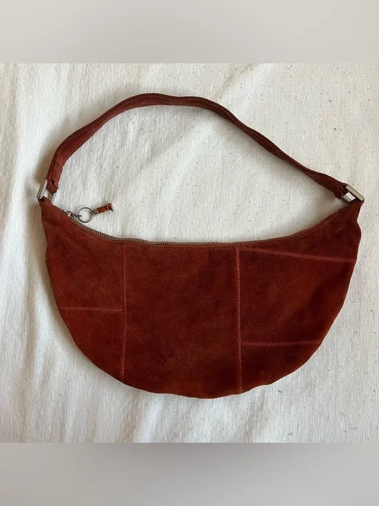 Vintage 90s Banana Republic Suede Brown Burnt Orange Hobo Shoulder Bag - Picture 3 of 5
